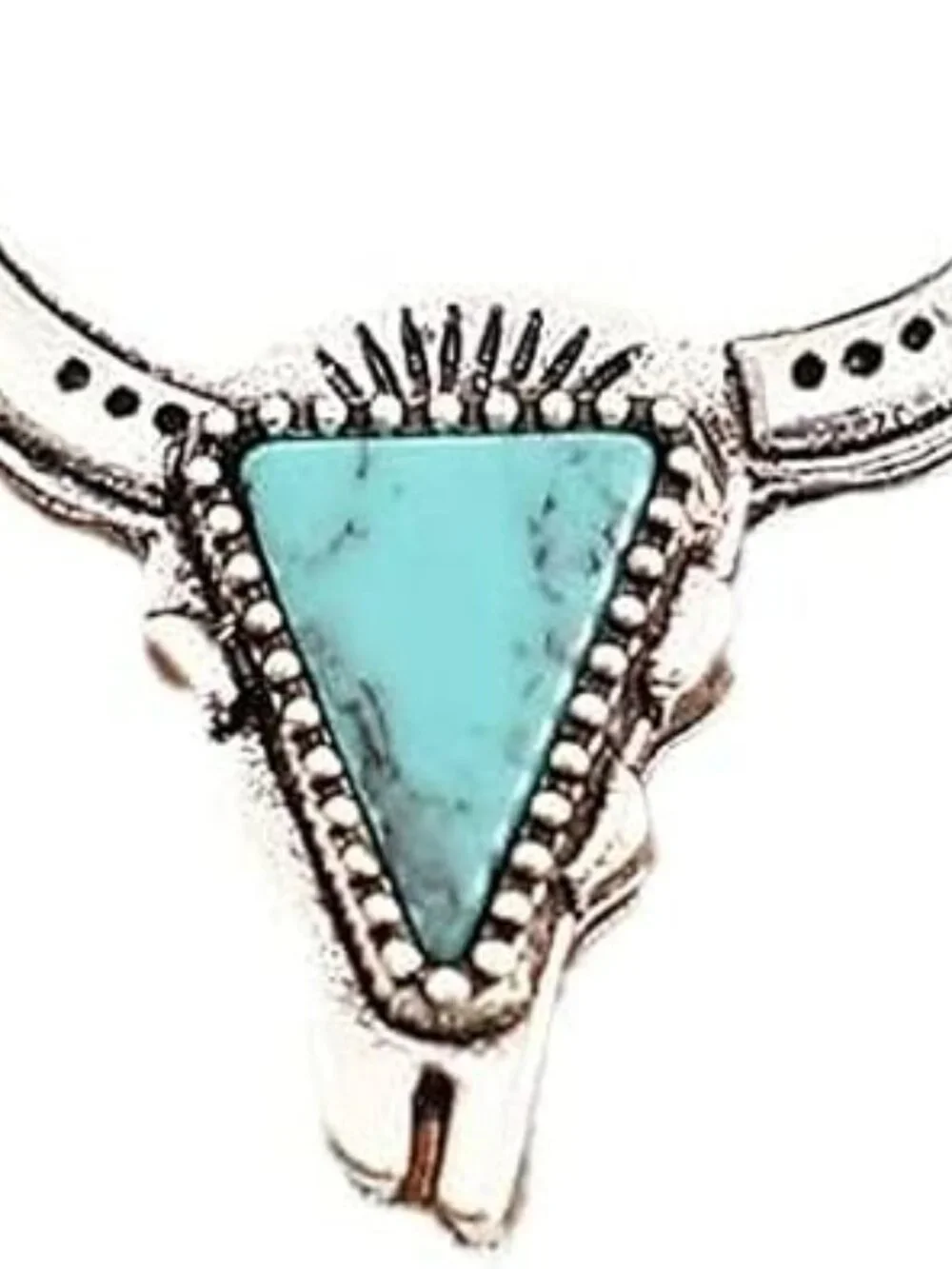 Bull Head Turquoise and Silver Tone Earrings Bohemian Cowgirl Chunky‎ Statement